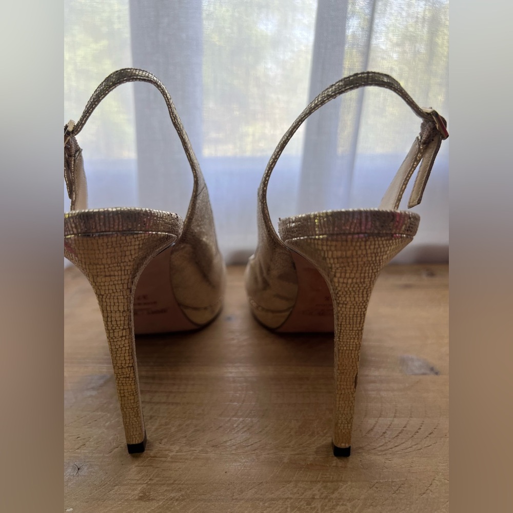 Jimmy Choo Nova Gold Peep Toe Slingback Heel in Women’s Size 37.5 - Picture 5 of 10
